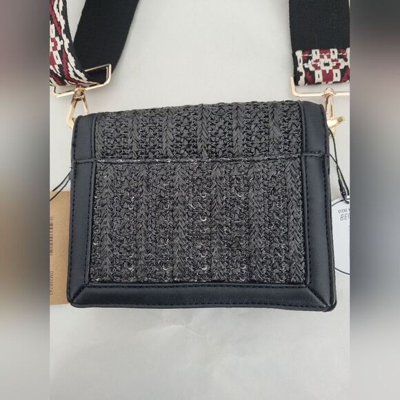 NEW Steve Madden Becho Shoulder Bag Black Leather Aztec Tribal Southwestern - Picture 7 of 9